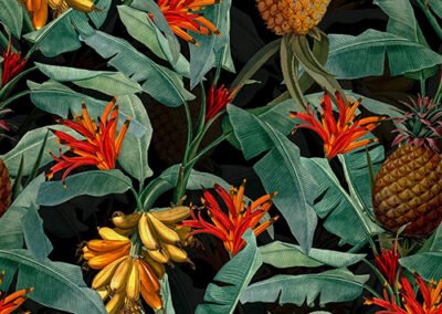 Uta Naumann - Tropical Leaves Pineapples and Bananas Black (UNA239019) - Available Sizes: 47x47